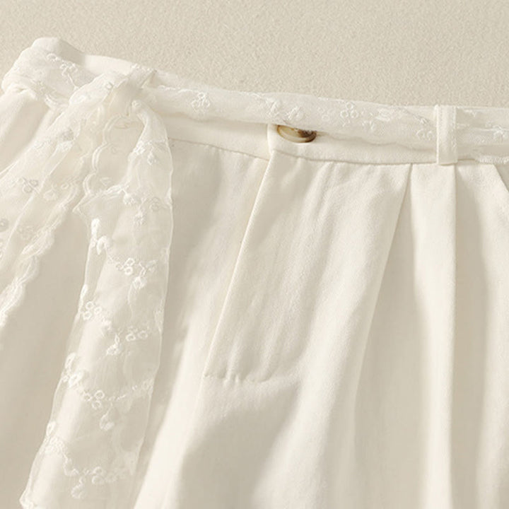 Buddha Stones Daily Solid Color Lace Belt Women's Wide Leg Cotton Pants With Pockets - image 9