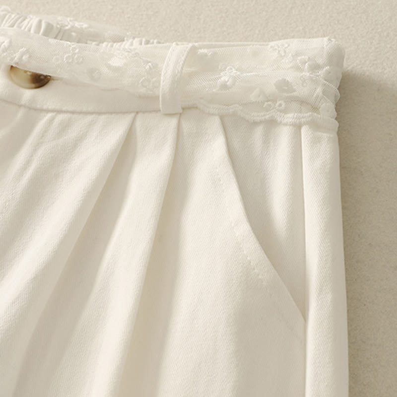 Buddha Stones Daily Solid Color Lace Belt Women's Wide Leg Cotton Pants With Pockets - image 12