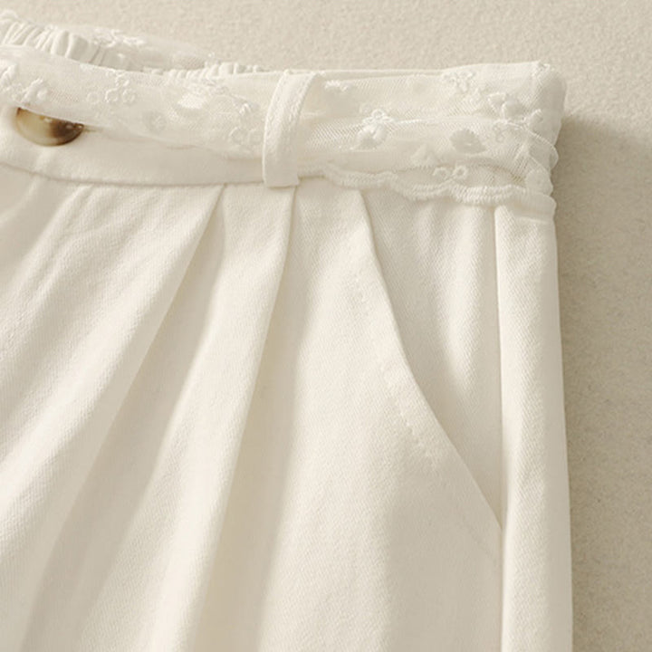 Buddha Stones Daily Solid Color Lace Belt Women's Wide Leg Cotton Pants With Pockets - image 12