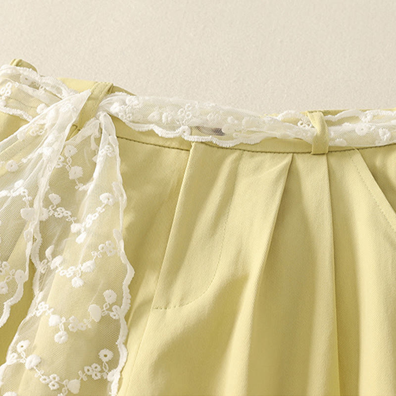 Buddha Stones Daily Solid Color Lace Belt Women's Wide Leg Cotton Pants With Pockets - image 24