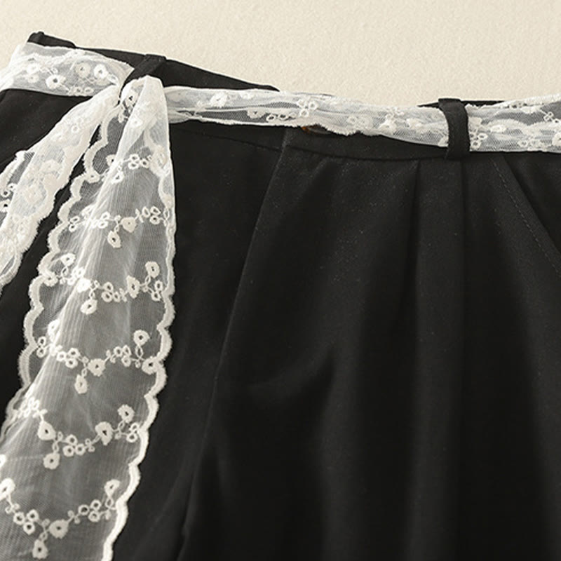 Buddha Stones Daily Solid Color Lace Belt Women's Wide Leg Cotton Pants With Pockets - image 19