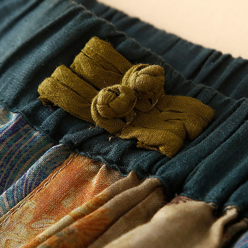 Buddha Stones Retro Casual Chinese Frog-Button Design Women's Harem Pants With Pockets - image 9