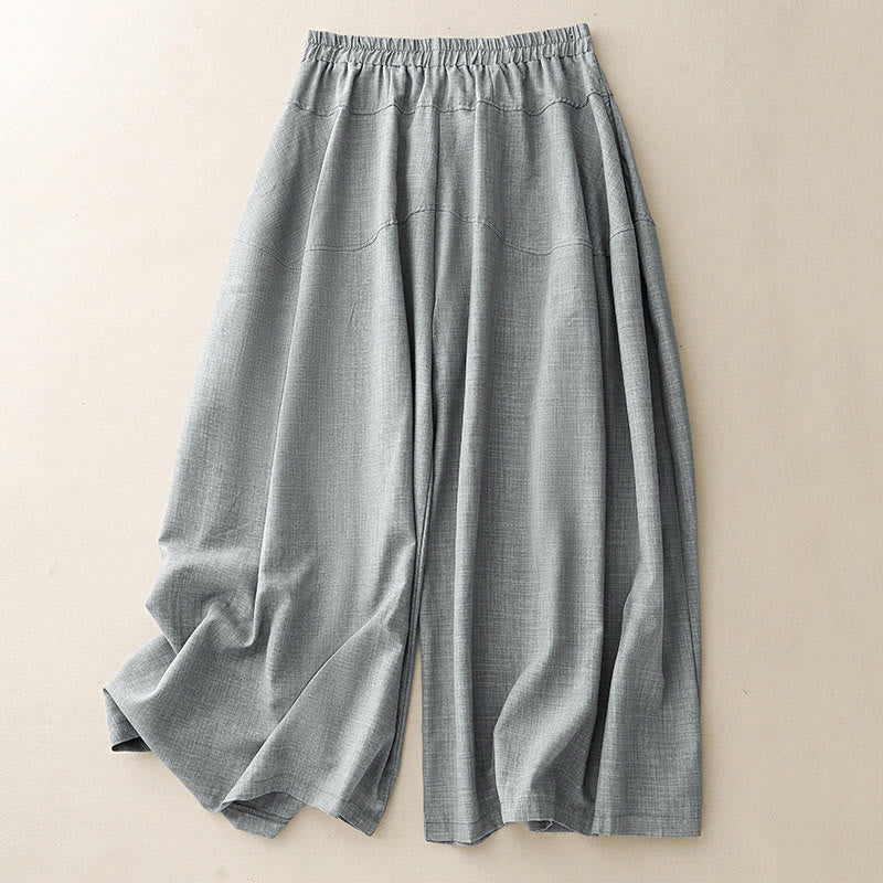 Buddha Stones Plain LightSteelBlue Women's Wide Leg Cotton Linen Pants With Pockets - LightSteelBlue - US8-10，UK/AU12-14，EU40-42 (2XL) - image 1