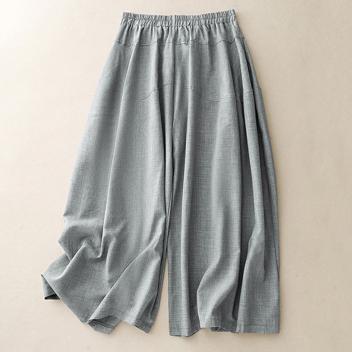 Buddha Stones Plain LightSteelBlue Women's Wide Leg Cotton Linen Pants With Pockets - LightSteelBlue - US8-10，UK/AU12-14，EU40-42 (2XL) - image 1