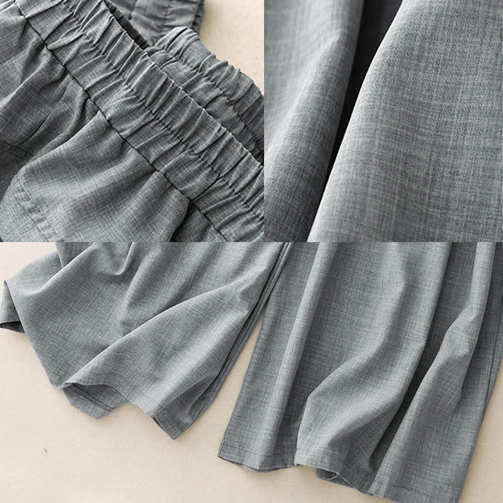 Buddha Stones Plain LightSteelBlue Women's Wide Leg Cotton Linen Pants With Pockets - image 9