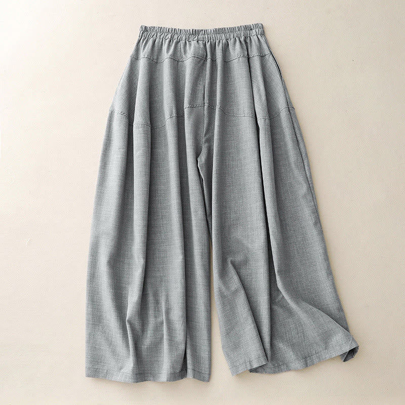 Buddha Stones Plain LightSteelBlue Women's Wide Leg Cotton Linen Pants With Pockets - image 2