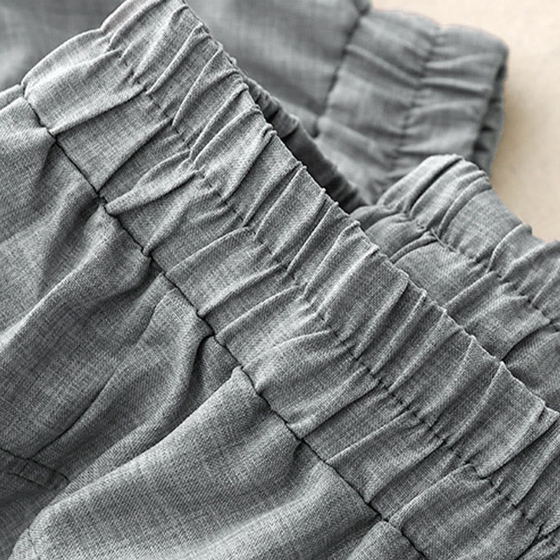 Buddha Stones Plain LightSteelBlue Women's Wide Leg Cotton Linen Pants With Pockets - image 3