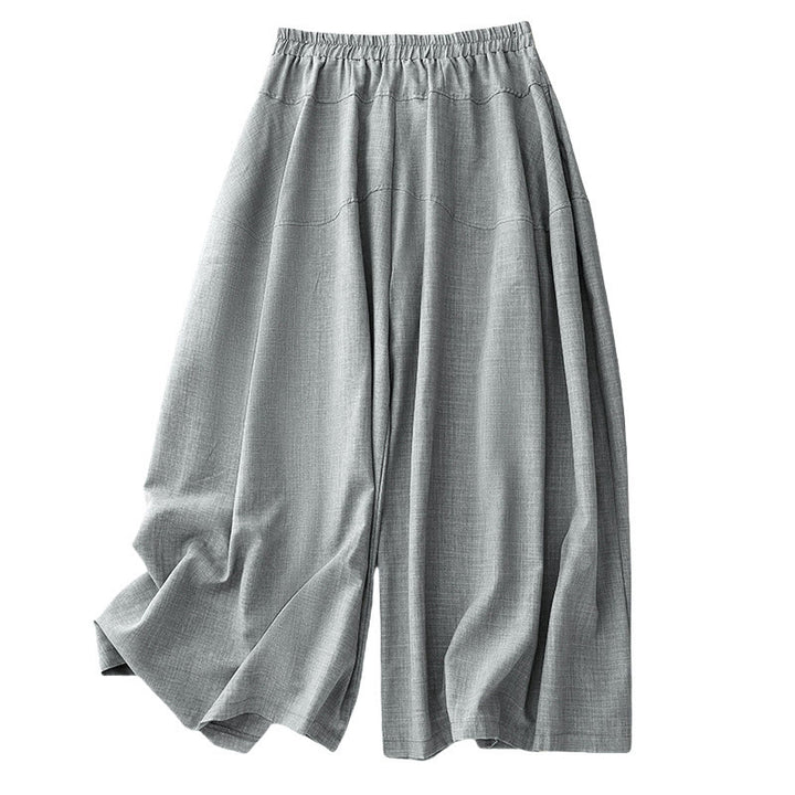 Buddha Stones Plain LightSteelBlue Women's Wide Leg Cotton Linen Pants With Pockets - image 10