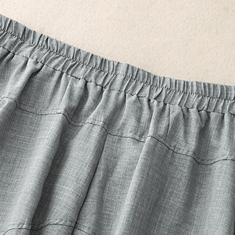 Buddha Stones Plain LightSteelBlue Women's Wide Leg Cotton Linen Pants With Pockets - image 3