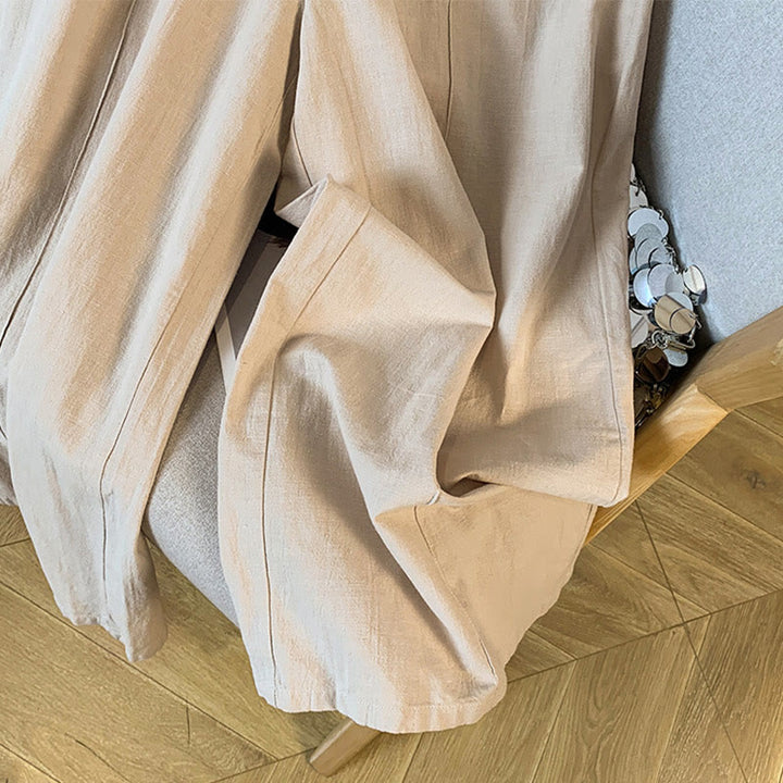 Buddha Stones Casual Beige Embroidery Women's Wide Leg Cotton Linen Pants With Pockets - image 8