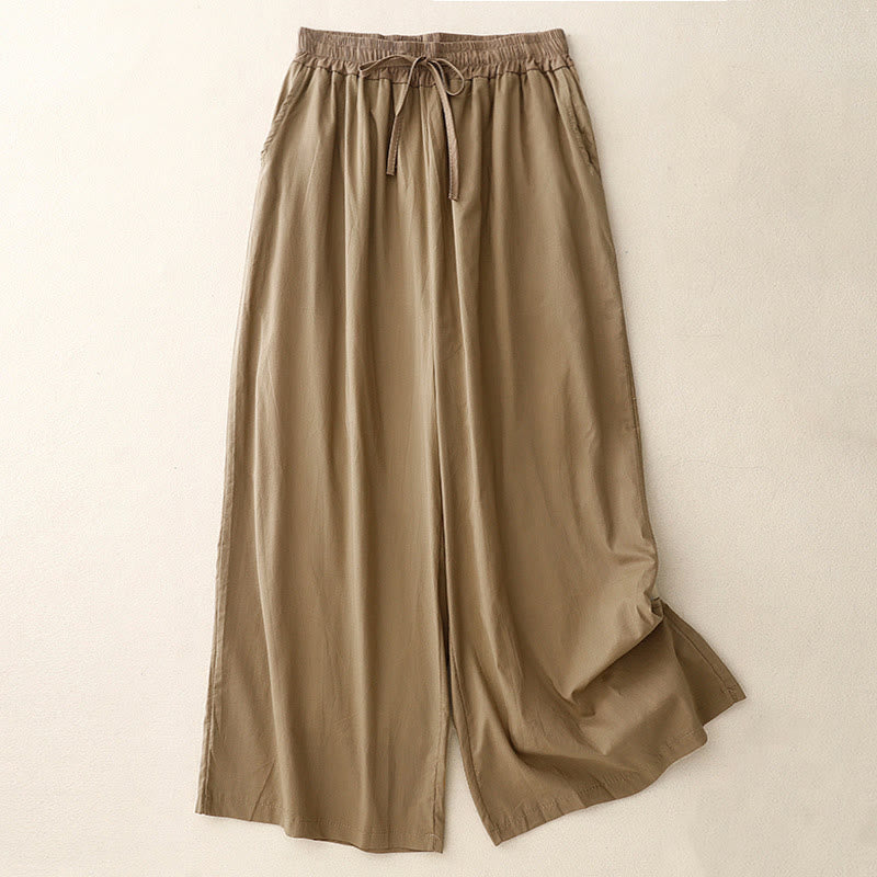 Buddha Stones Artistic Color Contrast Drawstring Women's Wide Leg Pants With Pockets - DarkKhaki - US8-10，UK/AU12-14，EU40-42 (2XL) - image 7