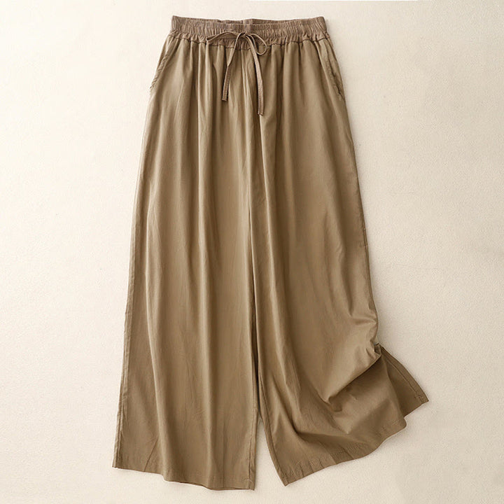 Buddha Stones Artistic Color Contrast Drawstring Women's Wide Leg Pants With Pockets - DarkKhaki - US8-10，UK/AU12-14，EU40-42 (2XL) - image 7