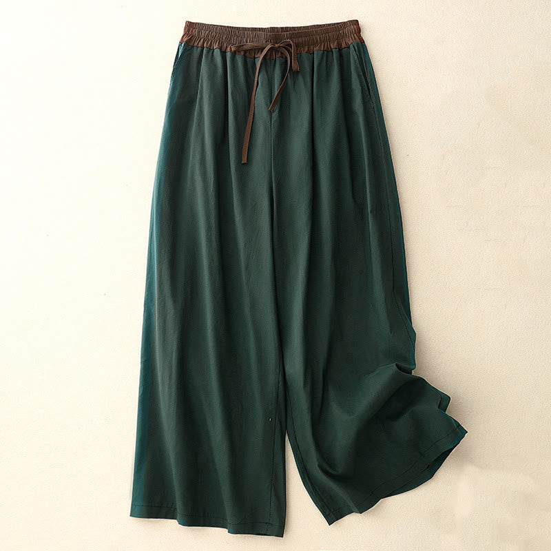 Buddha Stones Artistic Color Contrast Drawstring Women's Wide Leg Pants With Pockets - DarkGreen - US8-10，UK/AU12-14，EU40-42 (2XL) - image 16
