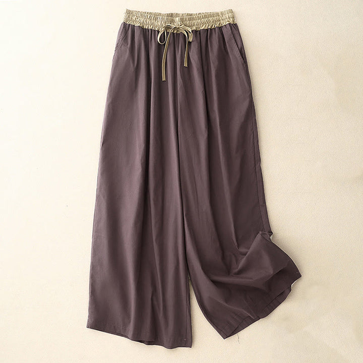 Buddha Stones Artistic Color Contrast Drawstring Women's Wide Leg Pants With Pockets - DarkMagenta - US8-10，UK/AU12-14，EU40-42 (2XL) - image 19