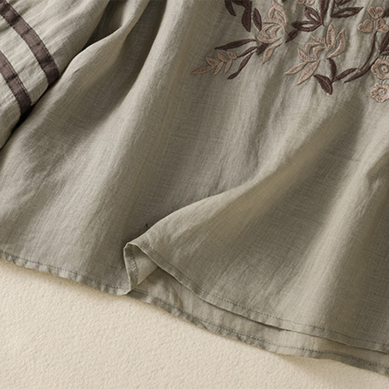 Buddha Stones Retro Embroidery Floral Three Quarter Sleeve Women's Cotton T-Shirt - image 14