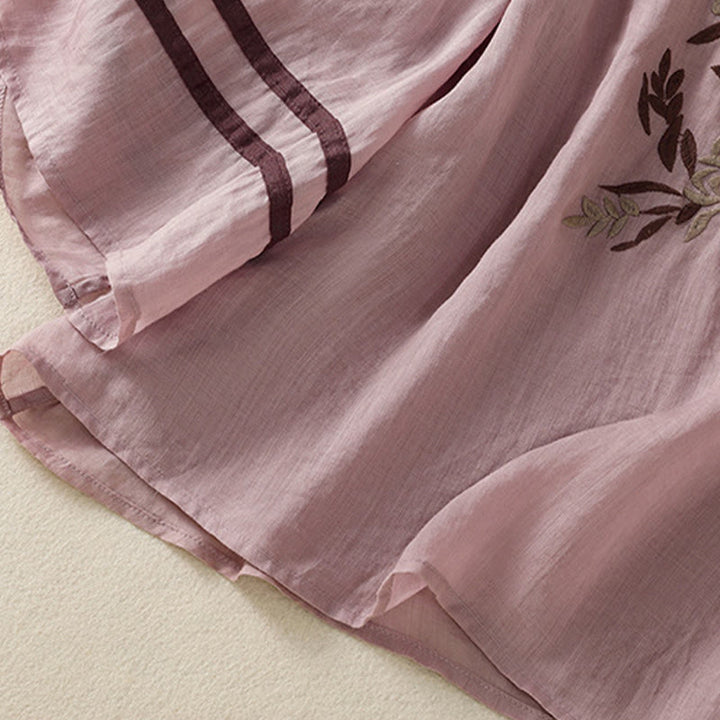 Buddha Stones Retro Embroidery Floral Three Quarter Sleeve Women's Cotton T-Shirt - image 30