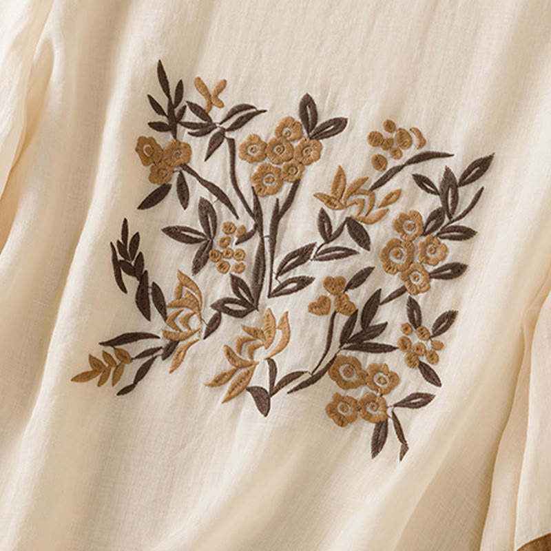 Buddha Stones Retro Embroidery Floral Three Quarter Sleeve Women's Cotton T-Shirt - image 6