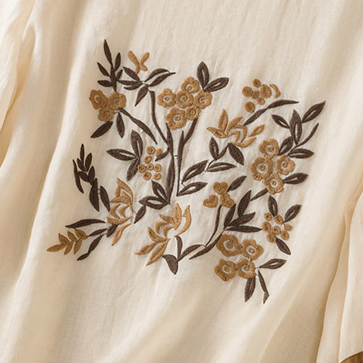 Buddha Stones Retro Embroidery Floral Three Quarter Sleeve Women's Cotton T-Shirt - image 6