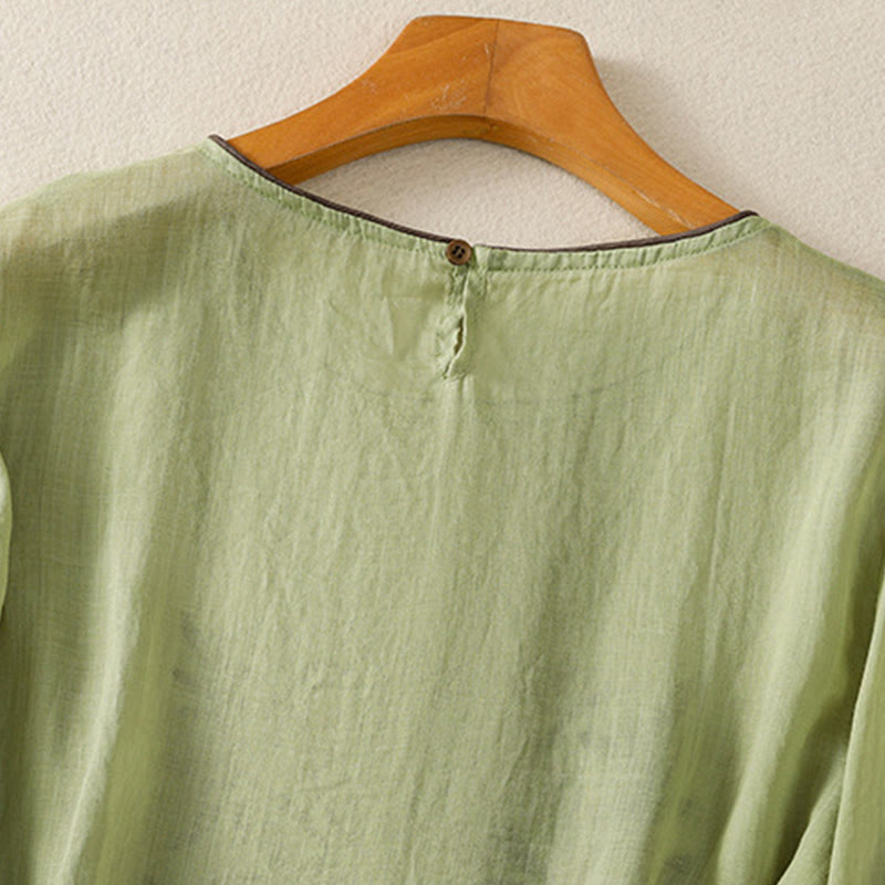 Buddha Stones Retro Embroidery Floral Three Quarter Sleeve Women's Cotton T-Shirt - image 19