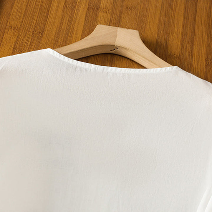 Buddha Stones Embroidery Pleated Buttons Long Lantern Sleeve Women's Cotton Shirt - image 4