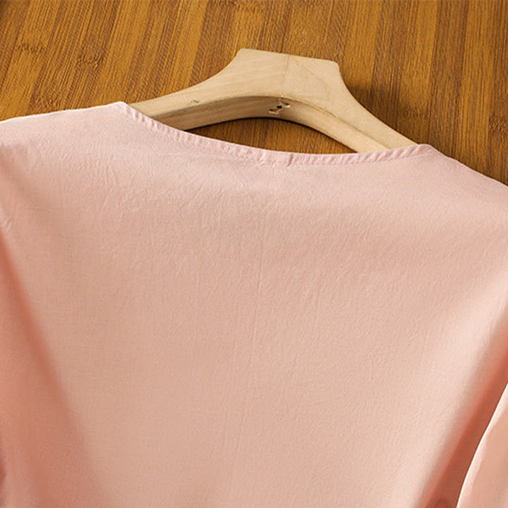 Buddha Stones Embroidery Pleated Buttons Long Lantern Sleeve Women's Cotton Shirt - image 13