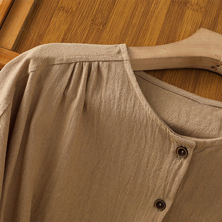 Buddha Stones Casual Plain Buttons Half Sleeve Women's Cotton Linen Shirt With Pocket - image 29