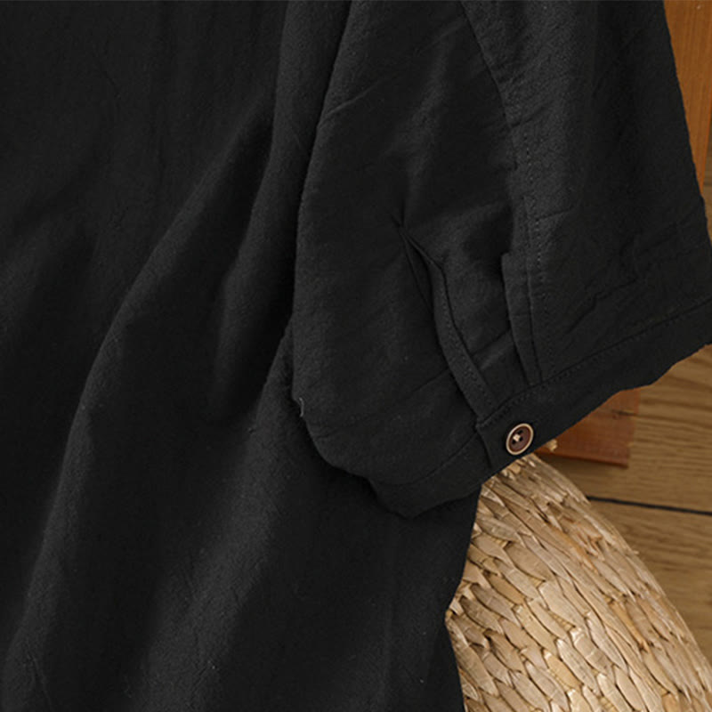 Buddha Stones Casual Plain Buttons Half Sleeve Women's Cotton Linen Shirt With Pocket - image 16