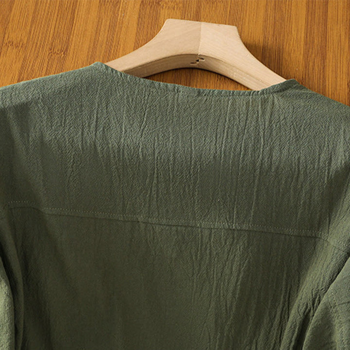 Buddha Stones Casual Plain Buttons Half Sleeve Women's Cotton Linen Shirt With Pocket - image 3