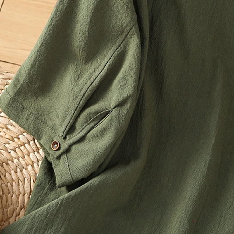 Buddha Stones Casual Plain Buttons Half Sleeve Women's Cotton Linen Shirt With Pocket - image 7