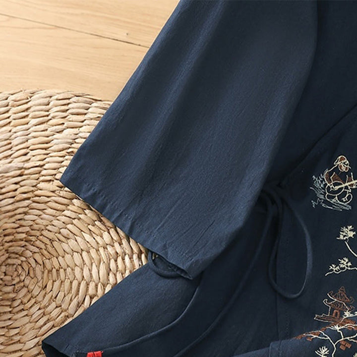 Buddha Stones Retro Embroidery Lace-Up Women's Three Quarter Sleeve Cotton Linen T-Shirt - image 21