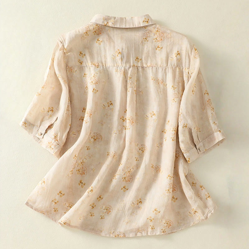 Buddha Stones Printing Frog-Buttons Lapel Half Sleeve Women's Cotton Shirt - image 10