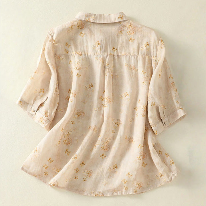 Buddha Stones Printing Frog-Buttons Lapel Half Sleeve Women's Cotton Shirt - image 10