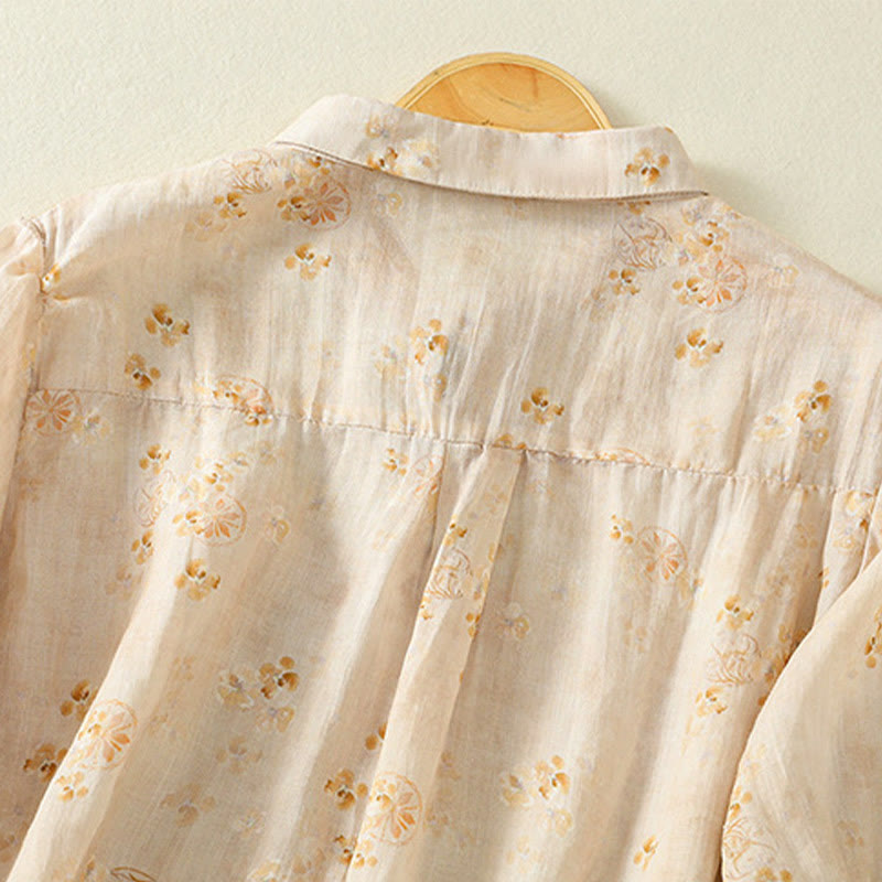 Buddha Stones Printing Frog-Buttons Lapel Half Sleeve Women's Cotton Shirt - image 12