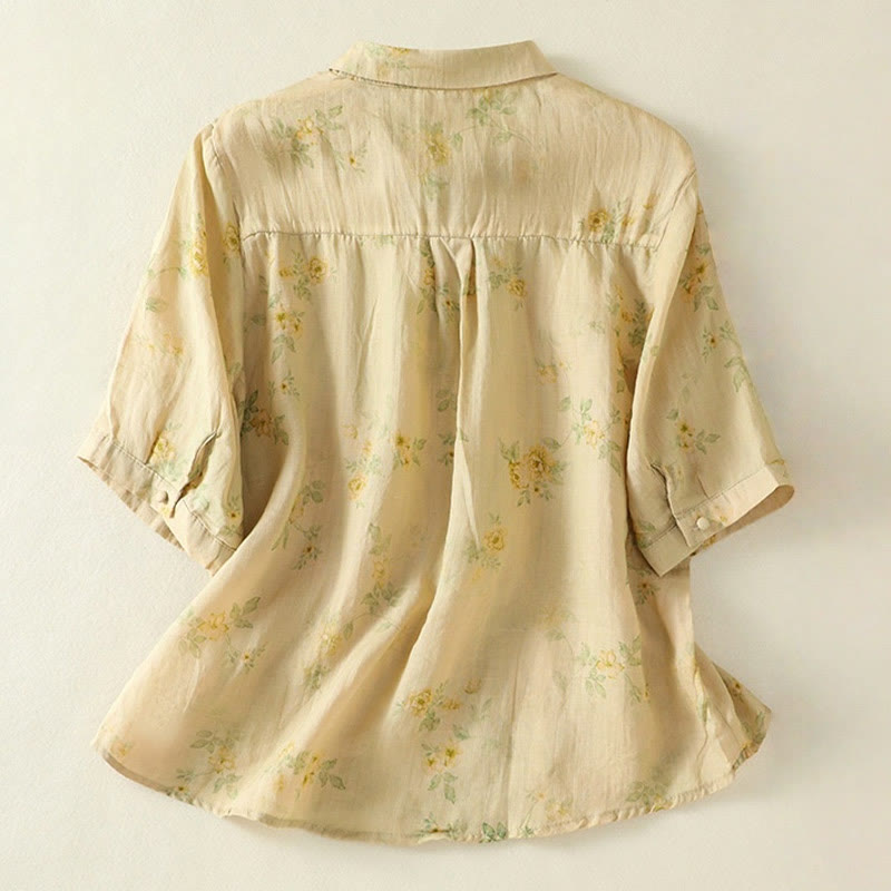 Buddha Stones Printing Frog-Buttons Lapel Half Sleeve Women's Cotton Shirt - image 18