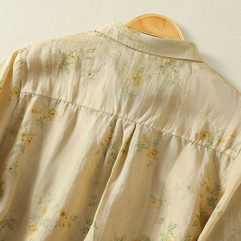 Buddha Stones Printing Frog-Buttons Lapel Half Sleeve Women's Cotton Shirt - image 20