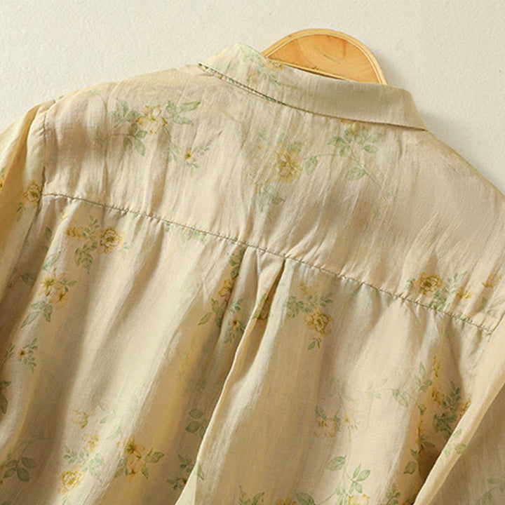 Buddha Stones Printing Frog-Buttons Lapel Half Sleeve Women's Cotton Shirt - image 20