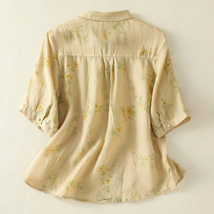 Buddha Stones Printing Frog-Buttons Lapel Half Sleeve Women's Cotton Shirt - image 17