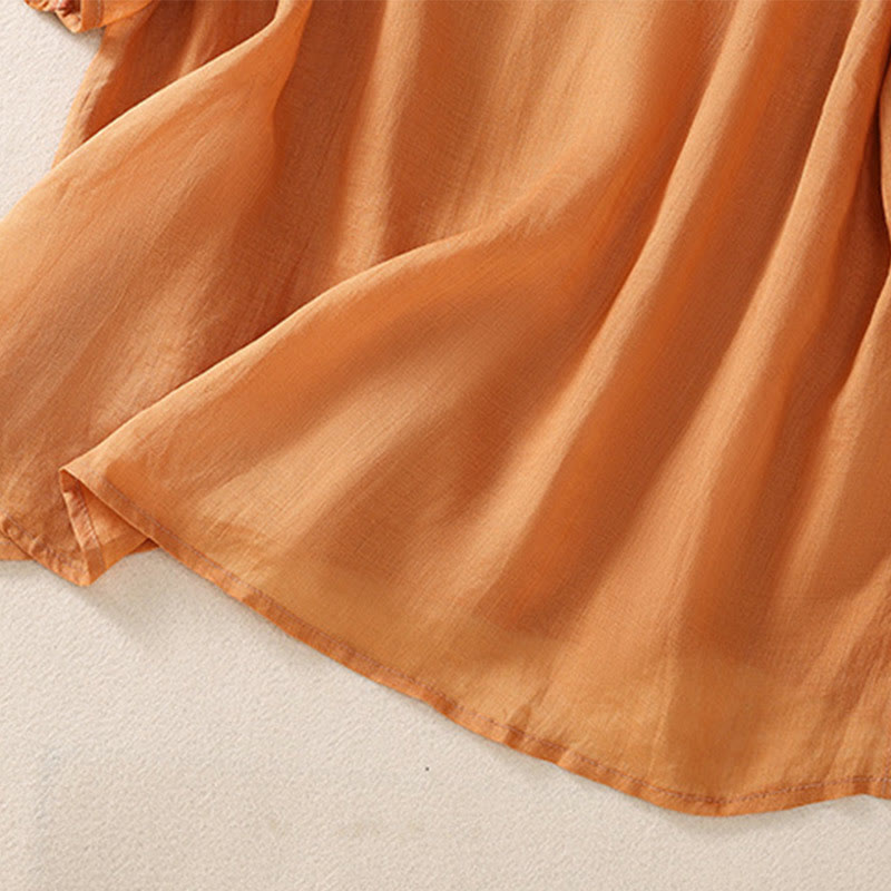 Buddha Stones Embroidery Floral Hem Slit Women's Cotton Linen Half Sleeve T-Shirt - image 15