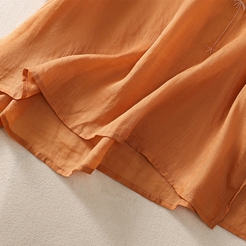 Buddha Stones Embroidery Floral Hem Slit Women's Cotton Linen Half Sleeve T-Shirt - image 17