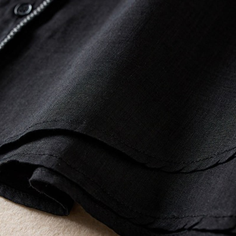 Buddha Stones Retro Plain Fake Two Pieces Button Half Sleeve Design Women's Cotton Linen Shirt - image 34