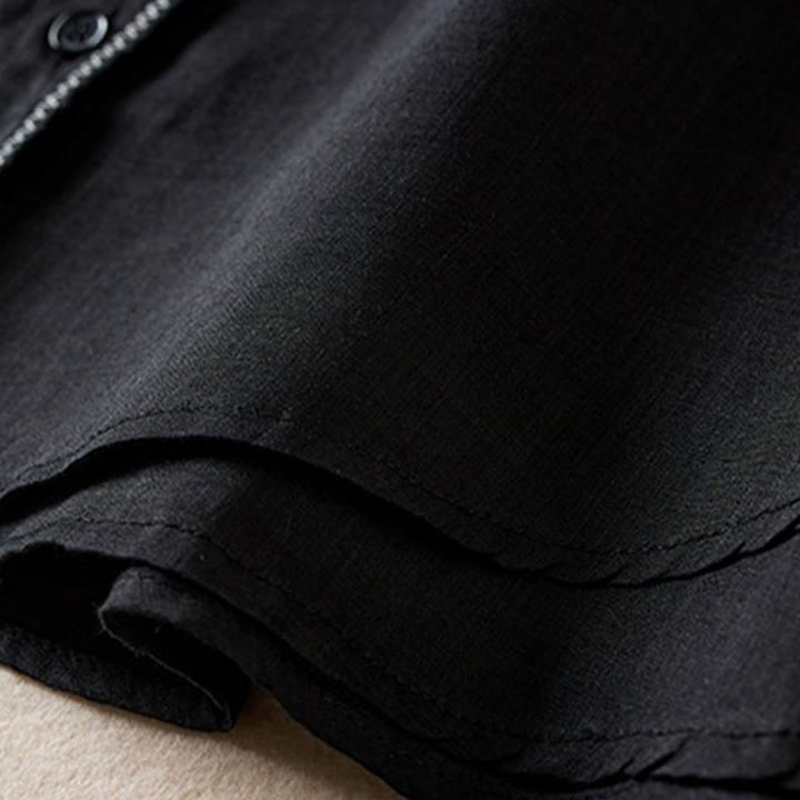 Buddha Stones Retro Plain Fake Two Pieces Button Half Sleeve Design Women's Cotton Linen Shirt - image 34