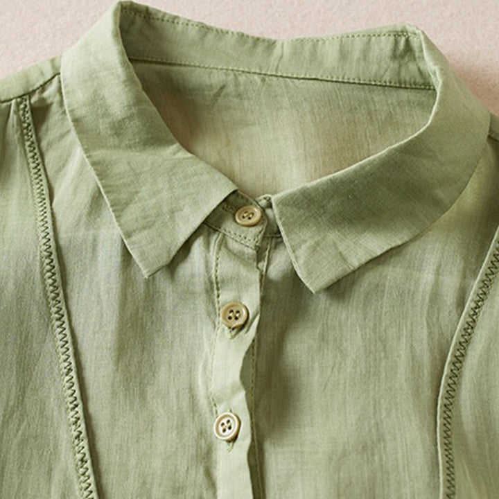 Buddha Stones Retro Plain Fake Two Pieces Button Half Sleeve Design Women's Cotton Linen Shirt - image 21