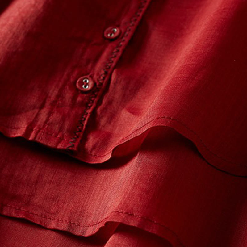 Buddha Stones Retro Plain Fake Two Pieces Button Half Sleeve Design Women's Cotton Linen Shirt - image 14