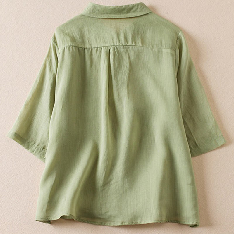 Buddha Stones Retro Plain Fake Two Pieces Button Half Sleeve Design Women's Cotton Linen Shirt - image 20