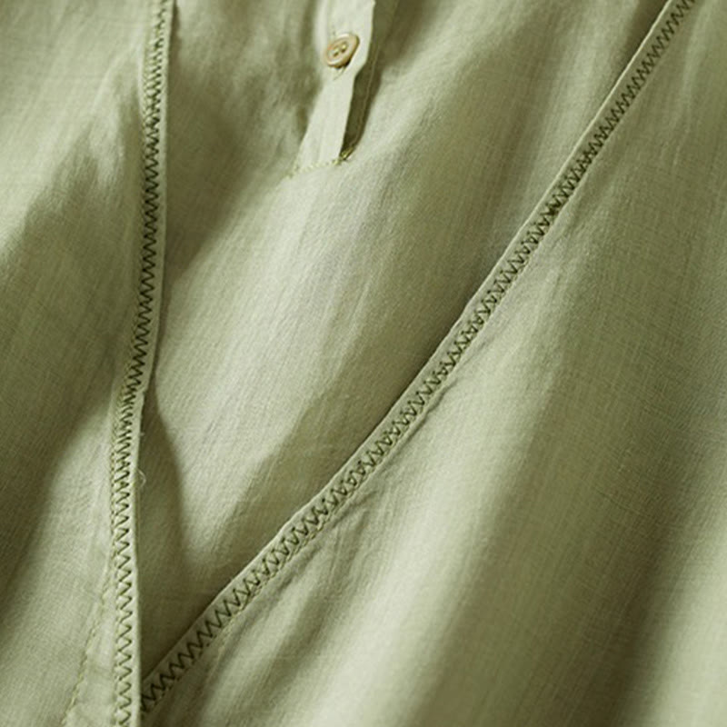 Buddha Stones Retro Plain Fake Two Pieces Button Half Sleeve Design Women's Cotton Linen Shirt - image 23