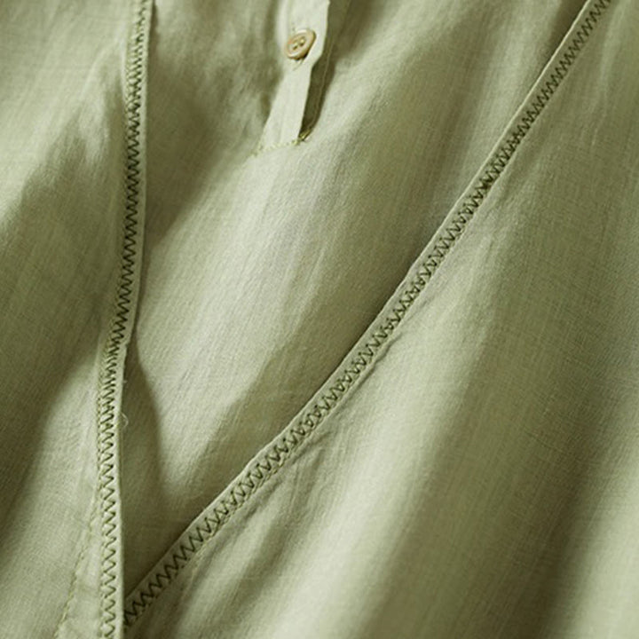 Buddha Stones Retro Plain Fake Two Pieces Button Half Sleeve Design Women's Cotton Linen Shirt - image 23