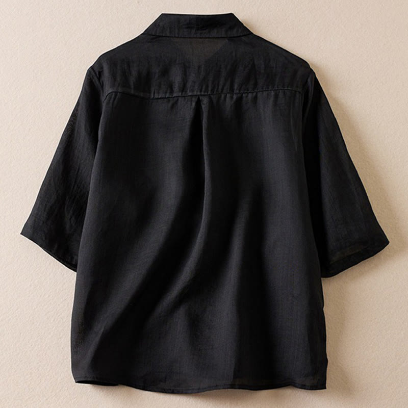 Buddha Stones Retro Plain Fake Two Pieces Button Half Sleeve Design Women's Cotton Linen Shirt - Black - US12，UK/AU16，EU44 (2XL) - image 28