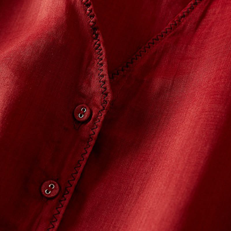 Buddha Stones Retro Plain Fake Two Pieces Button Half Sleeve Design Women's Cotton Linen Shirt - image 14