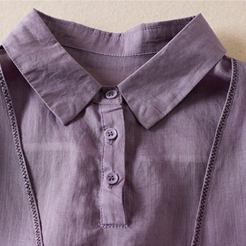 Buddha Stones Retro Plain Fake Two Pieces Button Half Sleeve Design Women's Cotton Linen Shirt - image 3