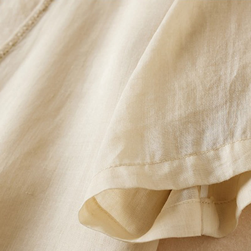 Buddha Stones Retro Plain Fake Two Pieces Button Half Sleeve Design Women's Cotton Linen Shirt - image 42